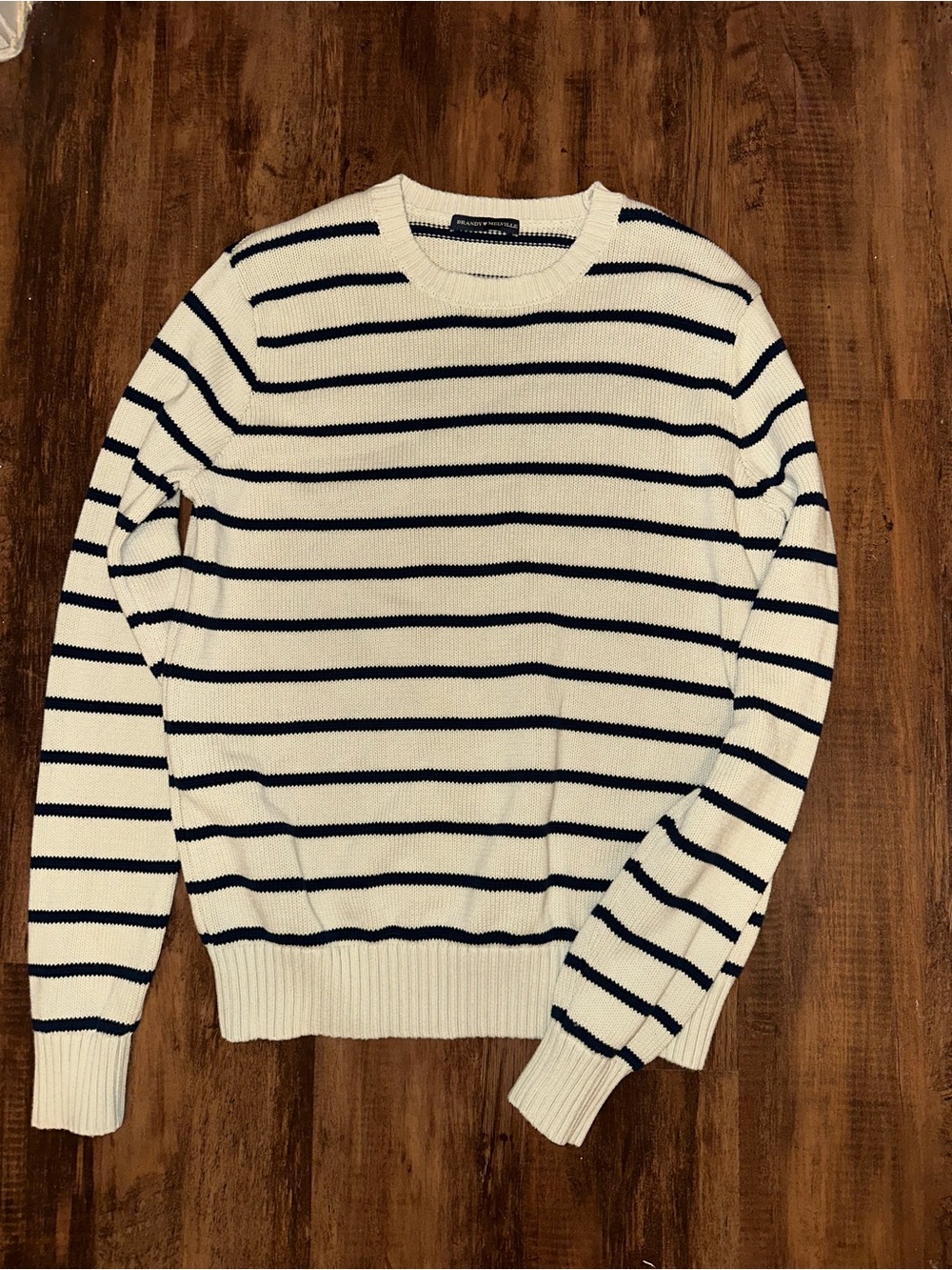 Brandy Melville Cream and Navy Striped Crewneck Sweater
